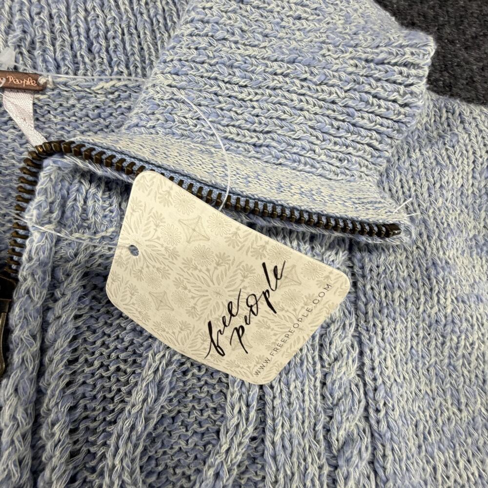 Free People Sweater Dress Womens Large Blue Cable Knit Zip Long Sleeve Mini - Picture 6 of 14